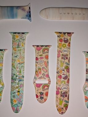 Summer Print Silicone Watch Band - Colorful Tropical Icons (35 mm) Lot Of 4